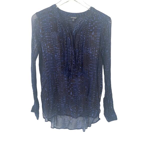 LUCKY BRAND PLEATED PRINT TOP BLUE/MULTI SEMI-SHEER SIZE SMALL - Picture 2 of 9